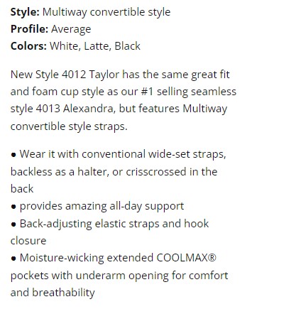 TruLife #4012 Taylor Black Multiway Convertible Style Mastectomy Bra