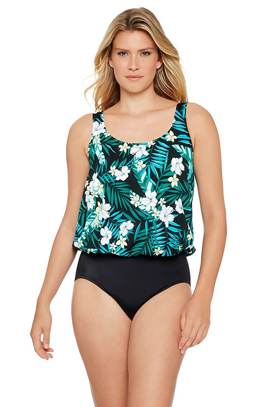 Best Deal for Flattering Plus Size Swimwear,Blouson Tankini top