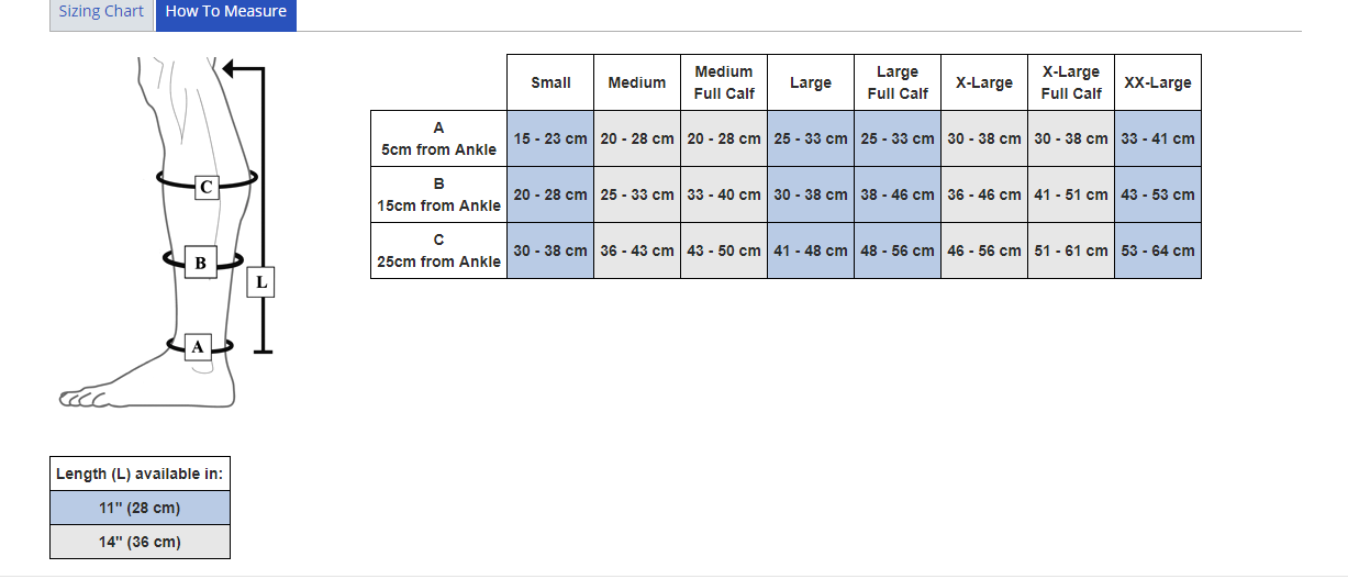 Circaid Juxtafit Lower Leg Sizing Chart