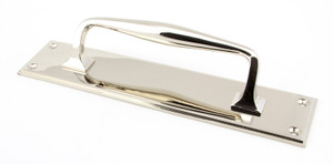 Polished Nickel 300mm Art Deco Pull Handle on Backplate