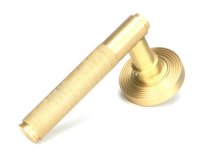 Satin Brass Brompton Lever on Rose Set (Beehive) - Unsprung Satin Brass Brompton Lever on Rose Set (Beehive) - Unsprung