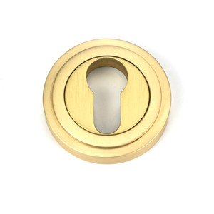 Satin Brass Round Euro Escutcheon (Art Deco)