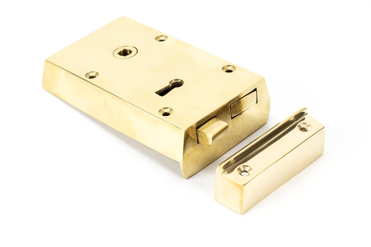 Polished Brass Left Hand Rim Lock - Small