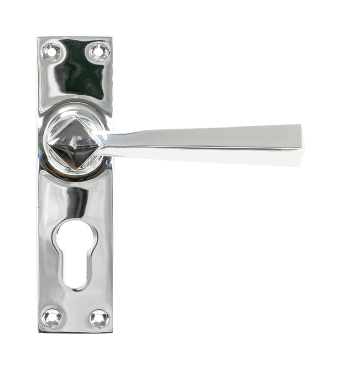 Polished Chrome Straight Lever Euro Lock Set