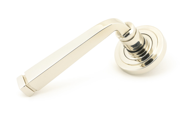 Polished Nickel Avon Round Lever on Rose Set (Art Deco)