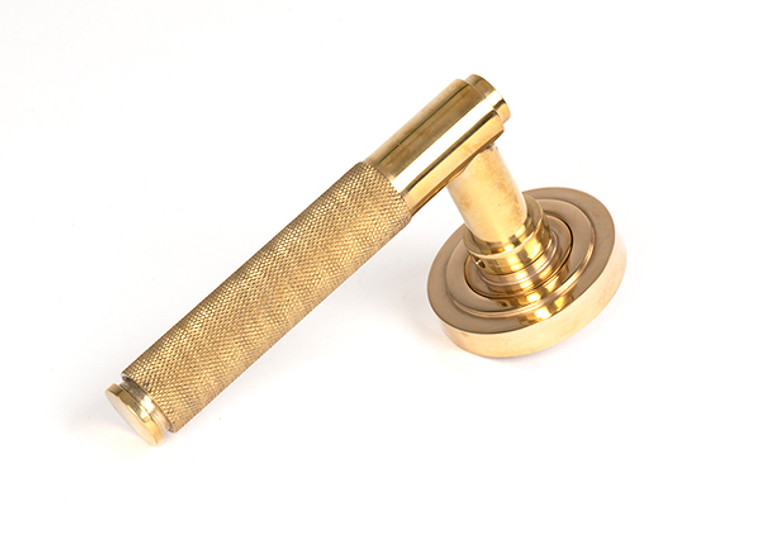 Polished Brass Brompton Lever on Rose Set (Art Deco)