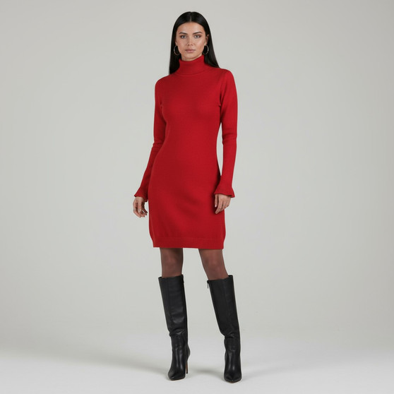 Red Ruffle Sleeve Dress