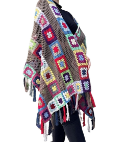 Multicolor granny square shawl