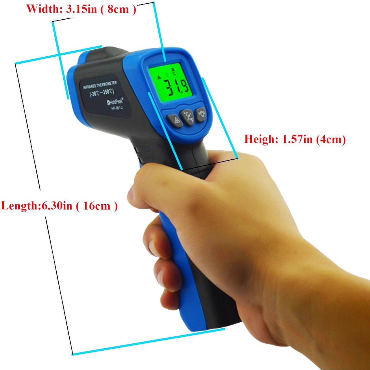 Non-contact infrared thermometer HP-1600 safely measure the surface  temperature of objects that are hot,dangerous,high accuracy