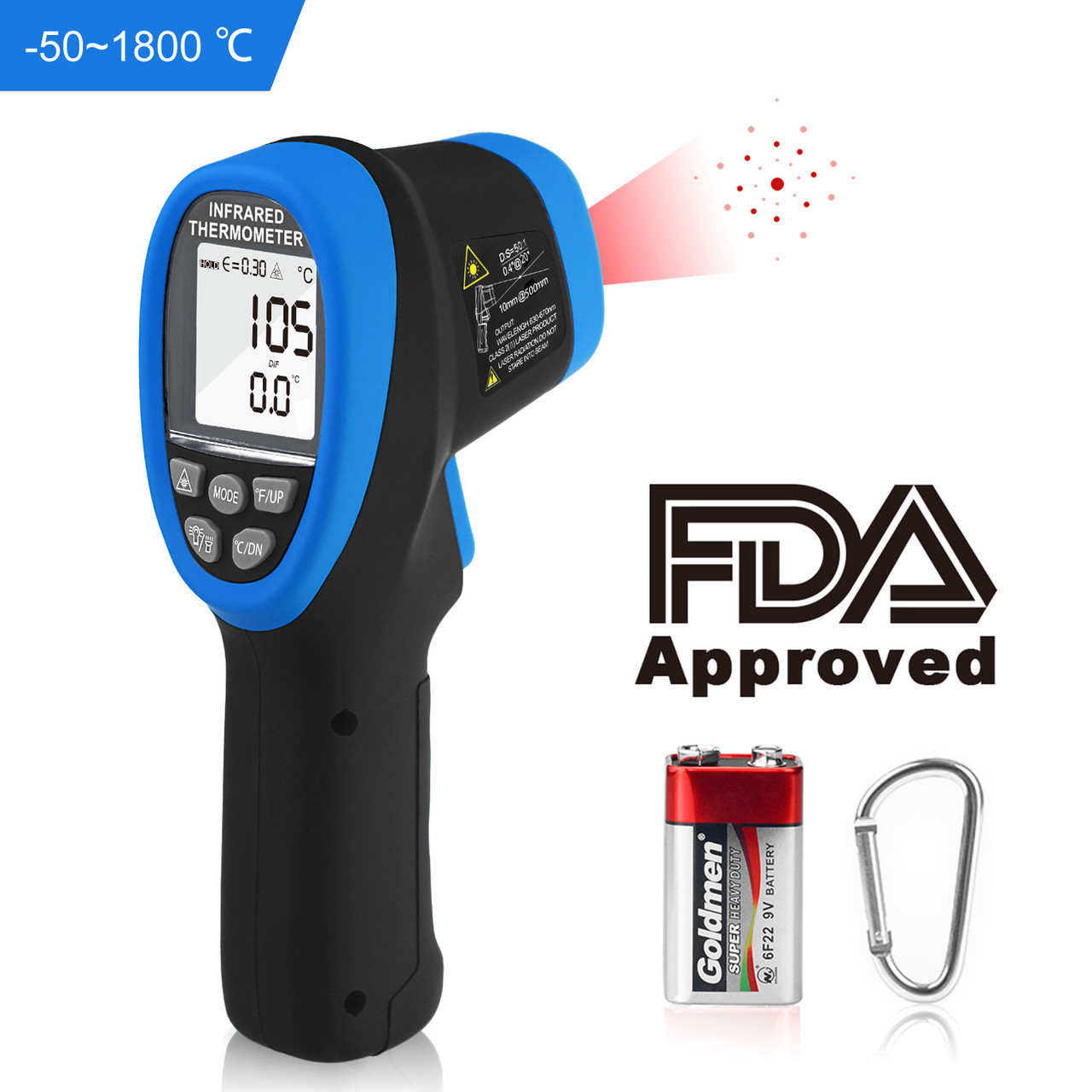 High Temp IR Digital Thermometer (Max/Min, AVG Record)