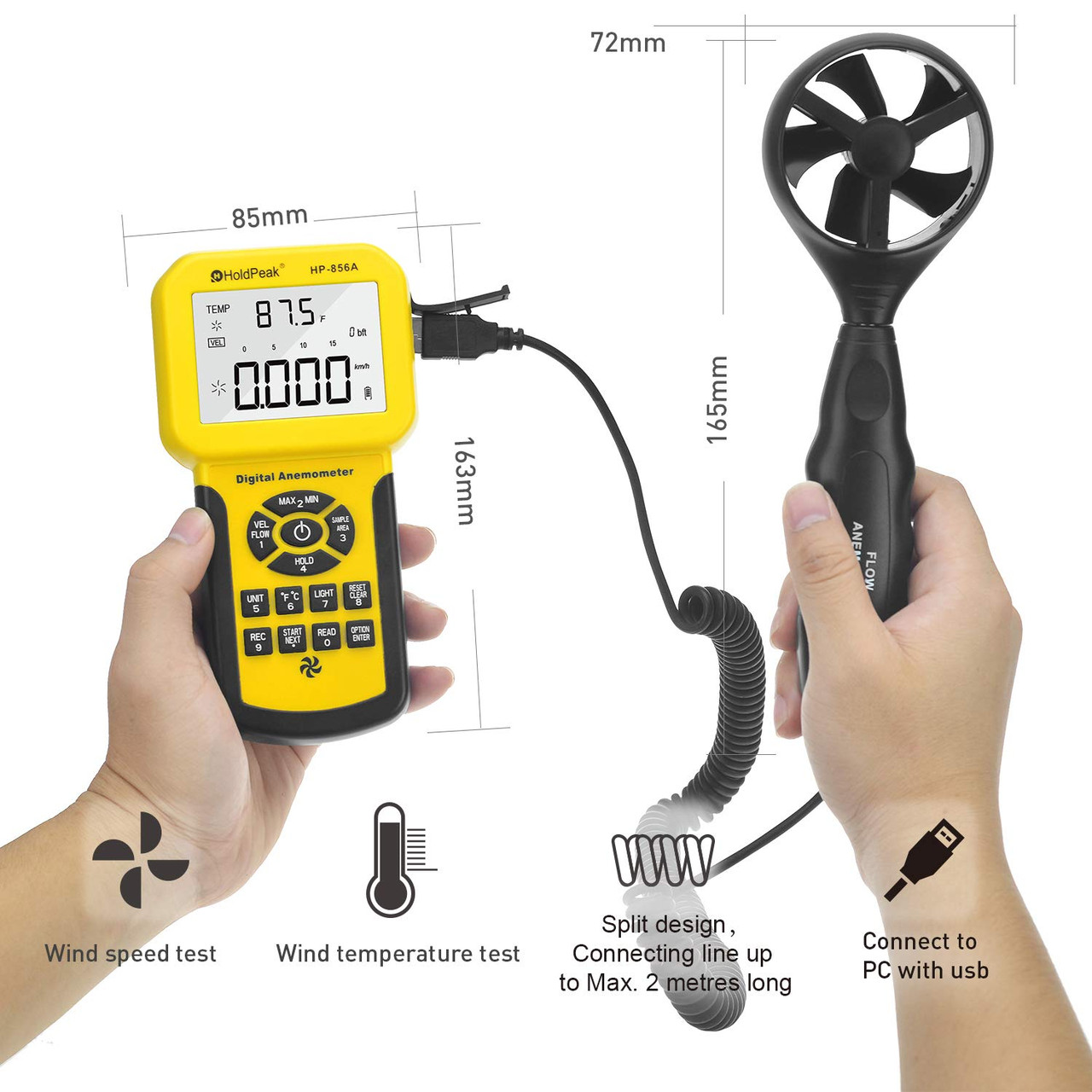 HP-856A USB Anemometer HVAC Wind Speed Meter with Backlight Max