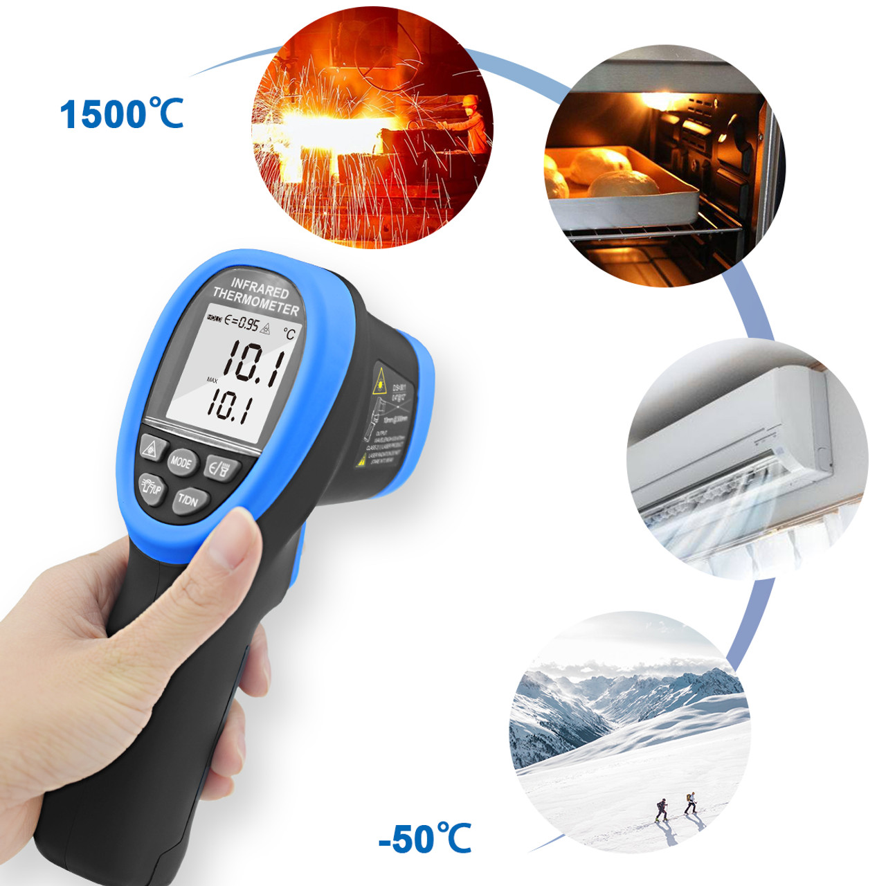 High Temp IR Digital Thermometer (Max/Min, AVG Record)