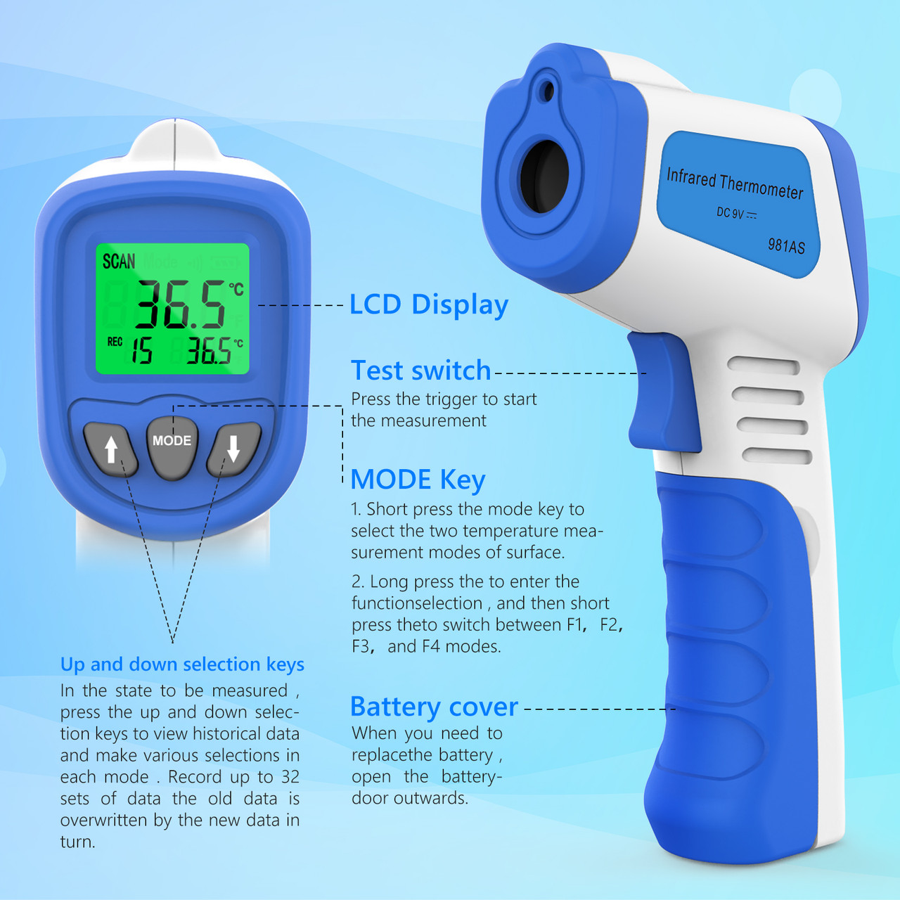 Touchless InfraredForehead Thermometer for Body and Surface