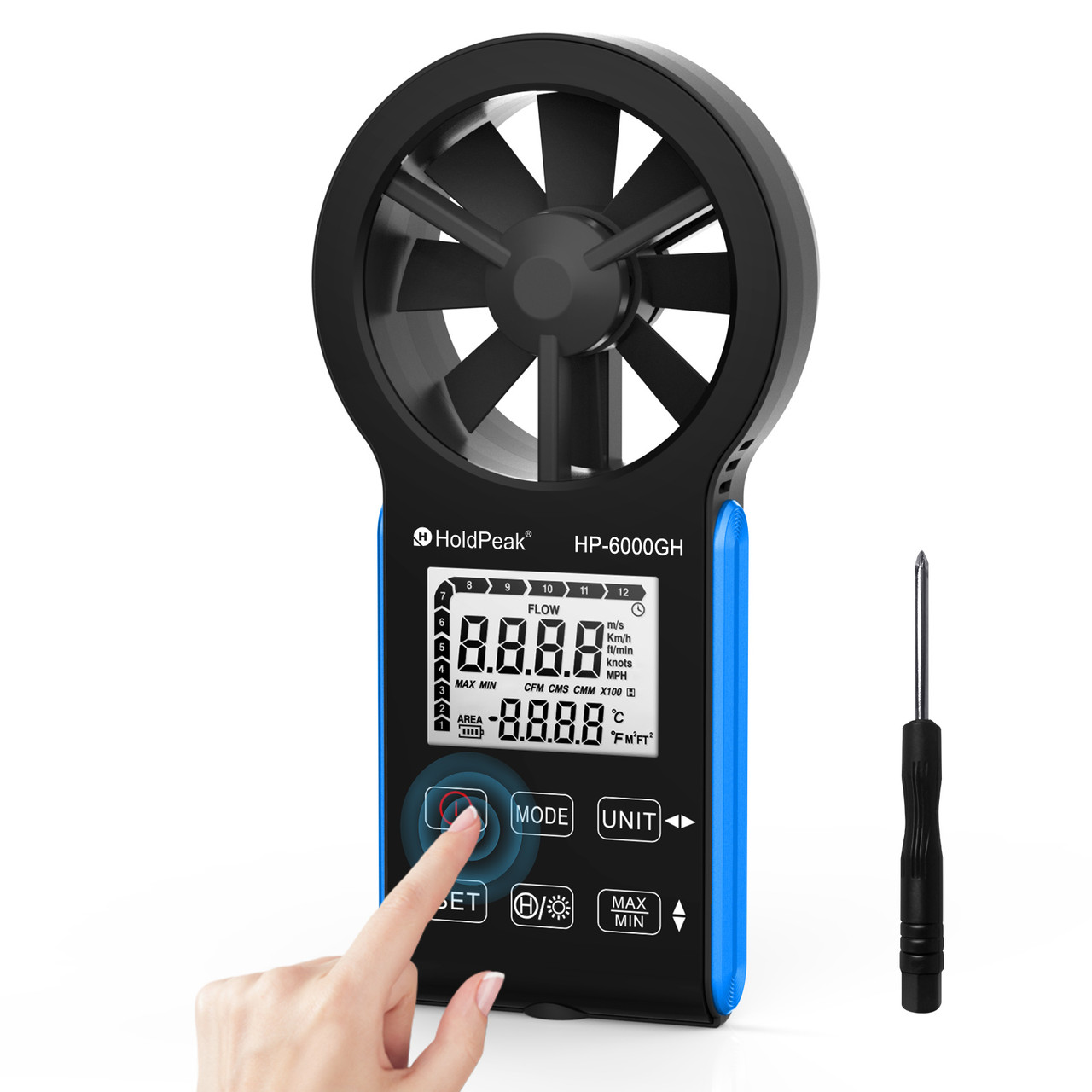 HOLDPEAK HP-6000GH Rechargable Anemometer Handheld Air Flow Meter
