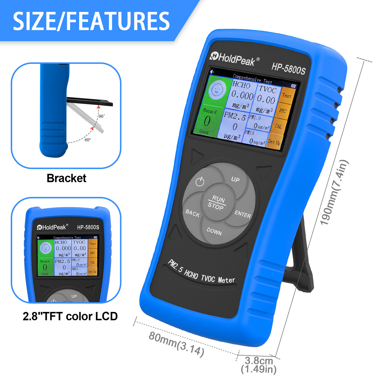 HOLDPEAK HP-5800S Formaldehyde Detector PM2.5 PM10 Particulate