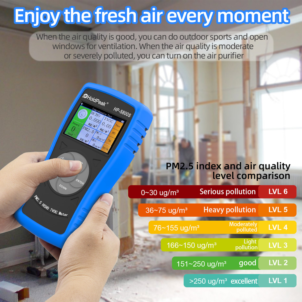 HOLDPEAK HP-5800S Formaldehyde Detector PM2.5 PM10 Particulate