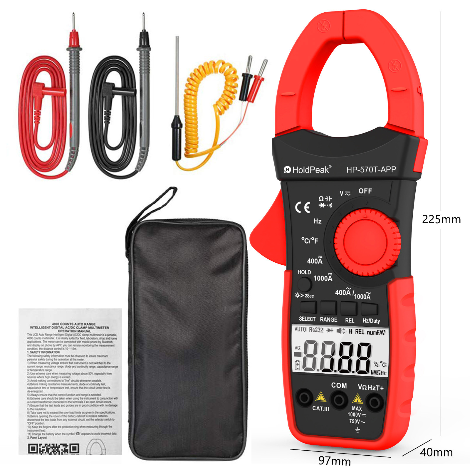 Wireless Clamp Meter 1000A ACDC Current Amp Clamp with Bluetooth