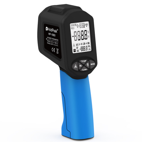 Thermomètre Infrarouge Laser Sans Contact Industriel Professionnel HoldPeak  985C 50℃ à 800 ℃(-58℉ à 1472℉), avec Écran LCD Rétroéclairé, Rapport de