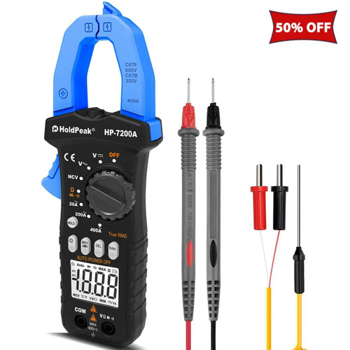 HOLDPEAK HP-7200A Auto-Range True RMS AC Clamp Meter — Compact, 400A Capacity, NCV Detection & Flashlight