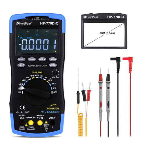 HOLDPEAK HP-770D-C NCV Digital Multimeter, Color Screen, Auto Range True RMS, 40000Counts 
