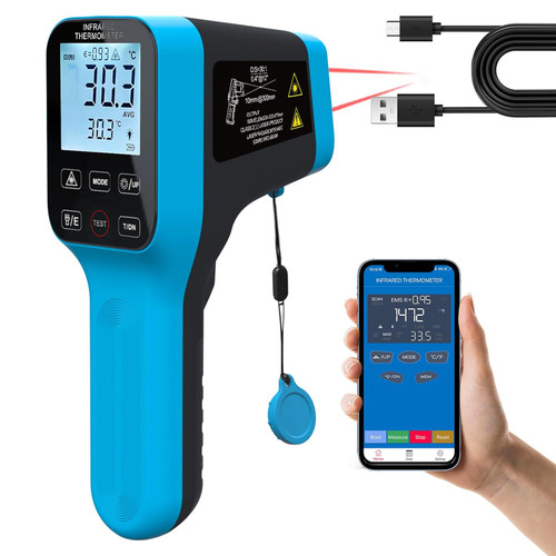 HoldPeak 1600B-APP Smart Infrared Thermometer – Non-Contact Laser Temperature Gun with Bluetooth Connectivity, Adjustable Emissivity, -50°C to 1600°C Range, and Mobile App Integration for Remote Monitoring