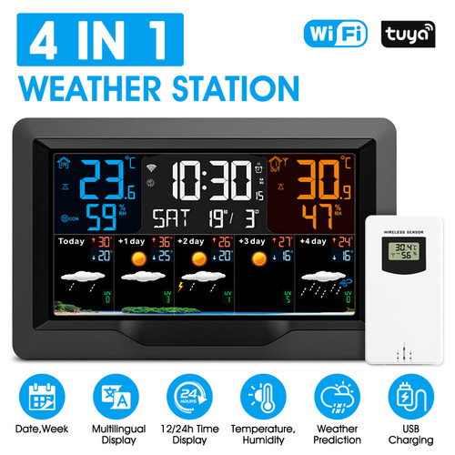 HP-T7-FJ3390TY-EU Smart WiFi Weather Station Indoor/Outdoor Thermometer and Hygrometer With Barometric Pressure and Wind Speed Monitoring Multi-Sensor Support