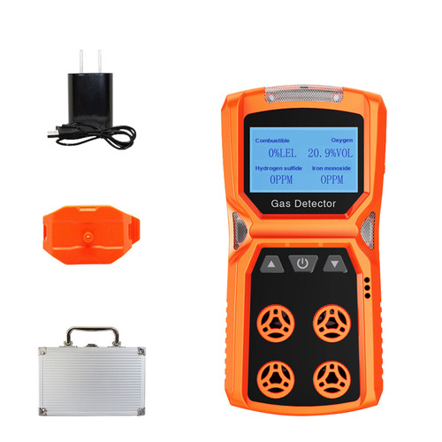 Four-in-one gas detector Detects combustible gases/oxygen/CO/H₂S Audible and visual vibration alarm Explosion-proof design Portable