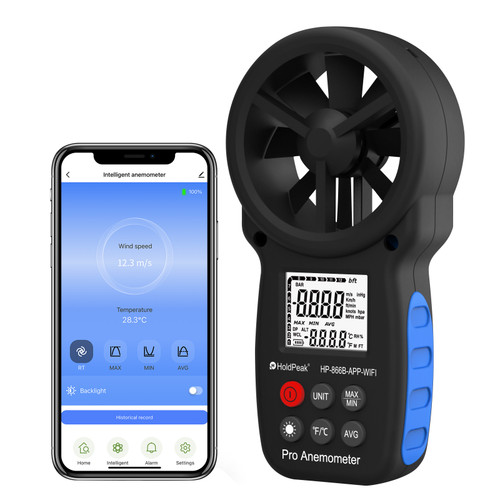 866B-APP-WIFI Smart Anemometer – WiFi Connected, Real-Time Wind Speed/Temperature on Your Phone