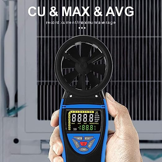 Windmesser Windmessgerät H HOLDPEAK Anemometer Windmesser, Digitales Windgeschwindigkeitsmessgerät 881M 0,7~42m/, Windgeschwindigkeit/Windkühlung, ℃/℉, Max/Durchschnitt/ Echtzeitmessung Mit LCD-Hintergrundbeleuchtung Windmesser Garten