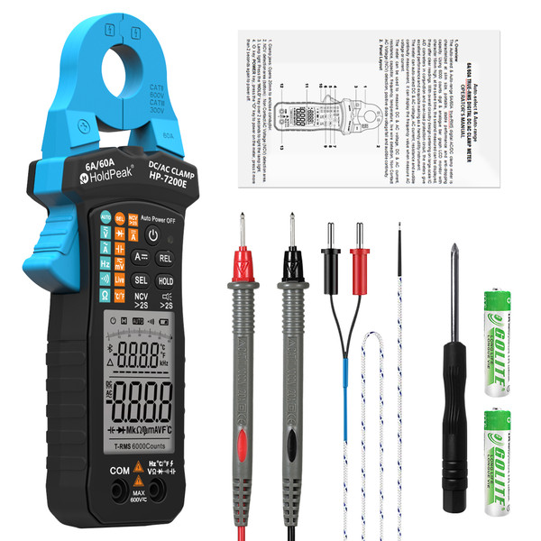 HOLDPEAK HP-7200E Clamp Meter 6000 Counts, Test True RMS, NCV, Diode Test