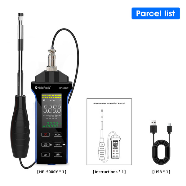 Holdpeak HP-5000Y Anemometer for Small Space Measurements with Retractable Sensor Hotline1