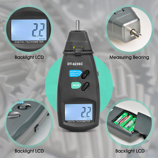 High-Precision Contact Tachometer RPM Range: 0.5–19,999 Metric/Imperial ...
