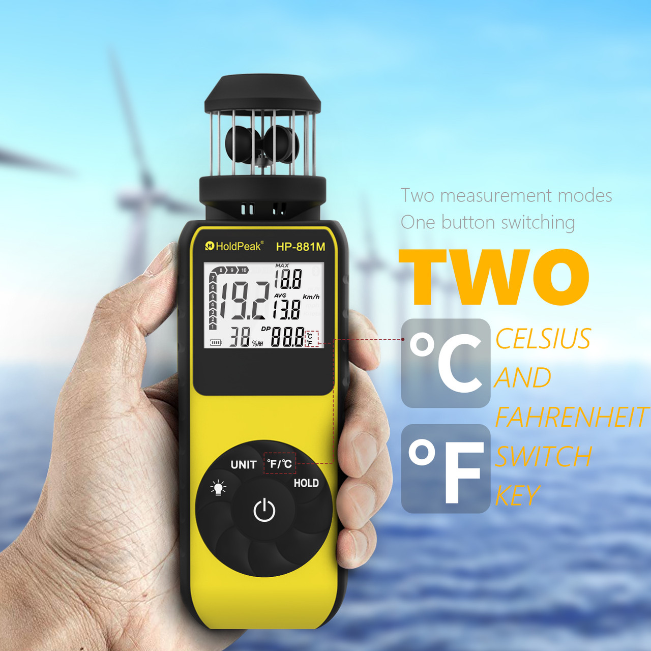 HOLDPEAK HP-881M Digital Anemometer Handheld Wind Speed Meter