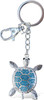 Blue Sea Turtle Keychain - Silver 3D Sparkling Charm Rhinestones Fashionable Stylish Metal Alloy Durable Key Ring Bling Crystal Jewelry Accessory with Clasp