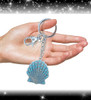 Blue Shell Keychain - Silver 3D Sparkling Charm Rhinestones Fashionable Stylish Metal Alloy Durable Key Ring Bling Crystal Jewelry Accessory With Clasp Key Chain