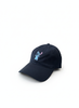 Front view of navy blue Disney Stitch adult baseball cap with embroidery