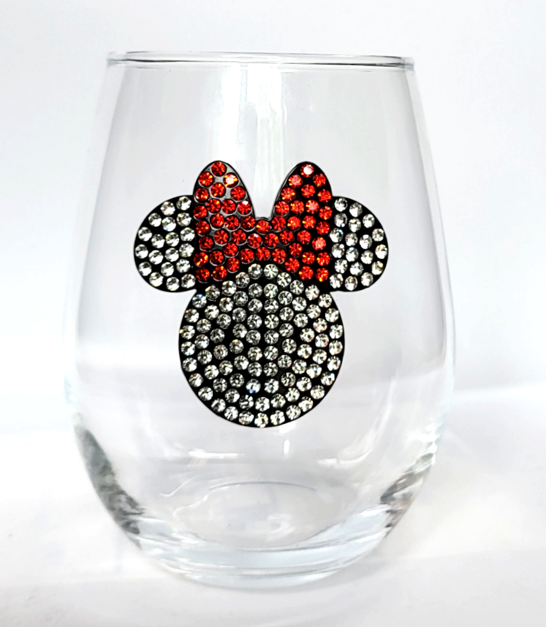 DISNEY MICKEY STEMLESS WINE GLASS~ RHINESTONE MICKEY & MINNIE