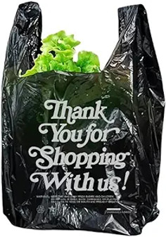 7STAR Black Thank You Plastic Bags – 1000 Count, 1/8 Barrel Size (10" x 5" x 18") – 16 Micron HDPE for Grocery, Takeout, Liquor, Retail