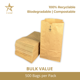 7STAR #2 Brown Paper Lunch Bags – 2lb, 500 Pack | Recyclable, Eco-Friendly Brown Paper Bags for Food, Snacks, Takeout, Bakery & Crafts