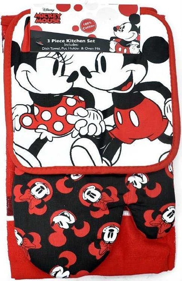 Disney Mickey Minnie Kitchen Set with Oven Mitt - Pot Holder - Towel - 3 Piece Disney Mickey Minnie Kitchen Set with Oven Mitt - Pot Holder - Towel - 3 Piece