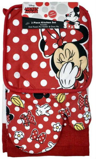 Disney Oven Mitt Pot Holder & Dish Towel 3 pc Kitchen Set (Minnie Mouse Red) Disney Oven Mitt Pot Holder & Dish Towel 3 pc Kitchen Set (Minnie Mouse Red)