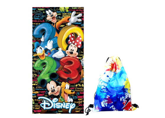 Disney 2023 Mickey Mouse and Friends Beach Towel Set – 28x58 Inch with Drawstring Bag Disney 2023 Mickey Mouse and Friends Beach Towel Set – 28x58 Inch with Drawstring Bag