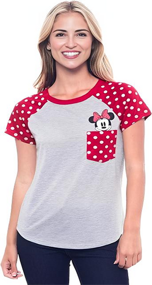 Disney Fashion Contrast Shoulder Top Minnie Pocket Gray - Plus Size Disney Fashion Contrast Shoulder Top Minnie Pocket Gray - Plus Size
