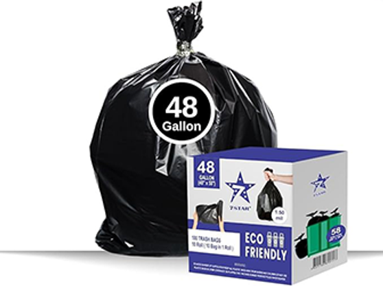 48 Gallon Heavy Duty Trash Bags (38" x 48") – Extra Thick 1.32 Mil Black Garbage Bags | Multipurpose Large Trash Can Liners for Yard Waste, Office, Kitchen & Commercial Use