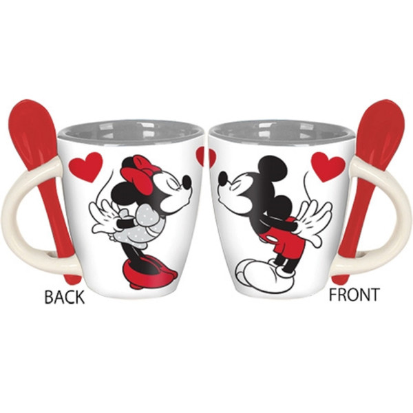 Mickey and Minnie Mouse Sketch Ceramic Espresso Mug with Spoon