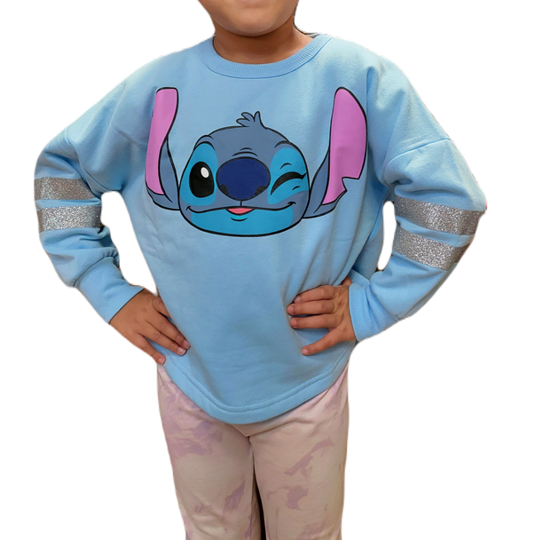 Disney Stitch Aloha Youth Girl's Long Sleeve Sweatshirt – Light Blue