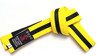 Shop Kids BJJ Yellow Belt with Black Stripe – durable, 4cm wide martial arts belt with black tab. Perfect for young Brazilian Jiu-Jitsu practitioners. Sizes 0–2.