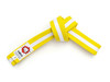 yellow white stripe belt, karate belt, karate grading belt, kickboxing belt, martial arts belt, Budo karate belt, junior karate belt, yellow stripe belt