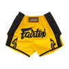Buy Fairtex "Yellow" Muay Thai Shorts for ultimate comfort, durability, and style. Made with premium satin fabric and an 8-band waistband, these lightweight fight shorts offer maximum flexibility for Muay Thai, Kickboxing, and MMA.