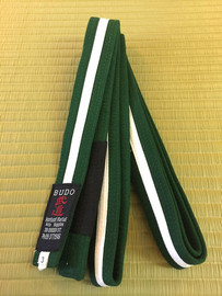 Shop the Budo Martial Art  BJJ Green Belt with White Stripe – durable 4cm wide cotton belt for Brazilian Jiu Jitsu  Sizes 3-4. Symbol of advanced training.